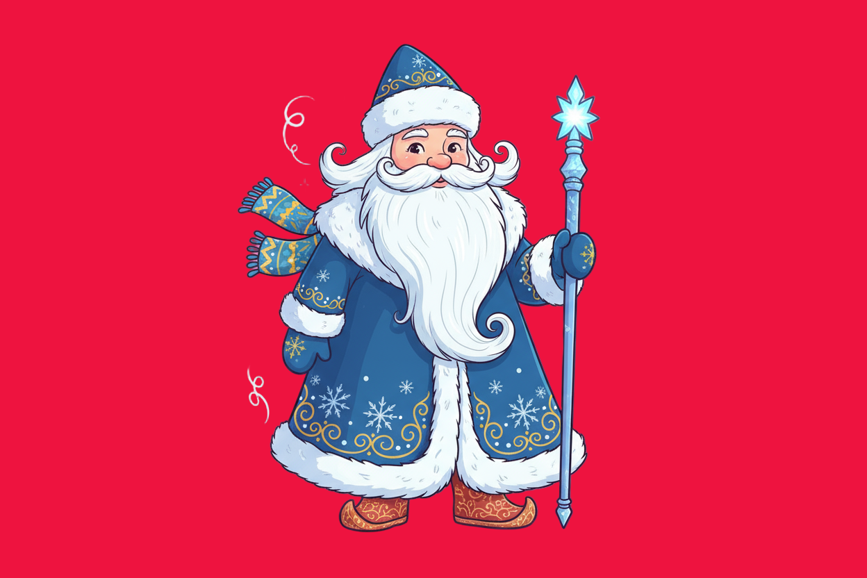 дед мороз мультяшный добрый на розовом фоне