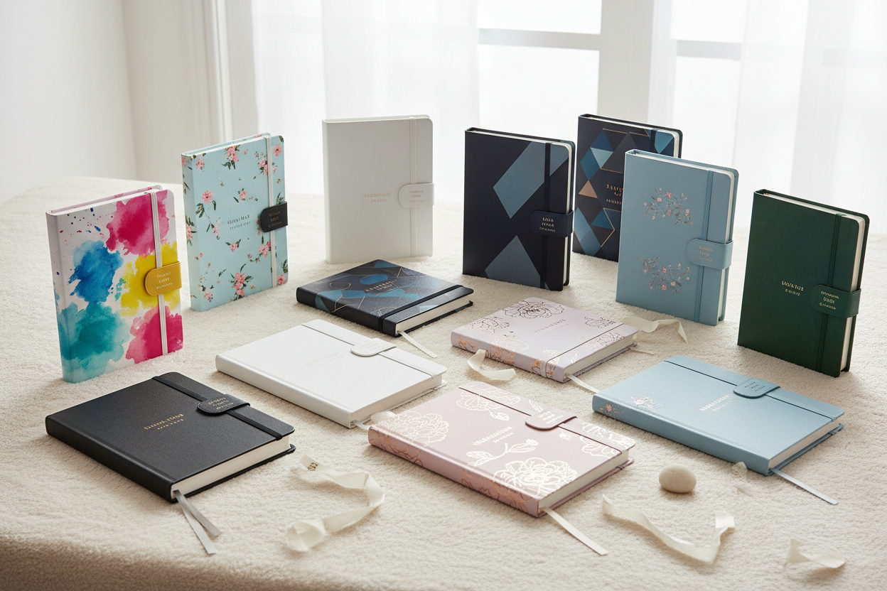 Ежедневники в закрытом виде яркие, нейтральный, женские , мужские обложки, разные на приятном светлом фоне