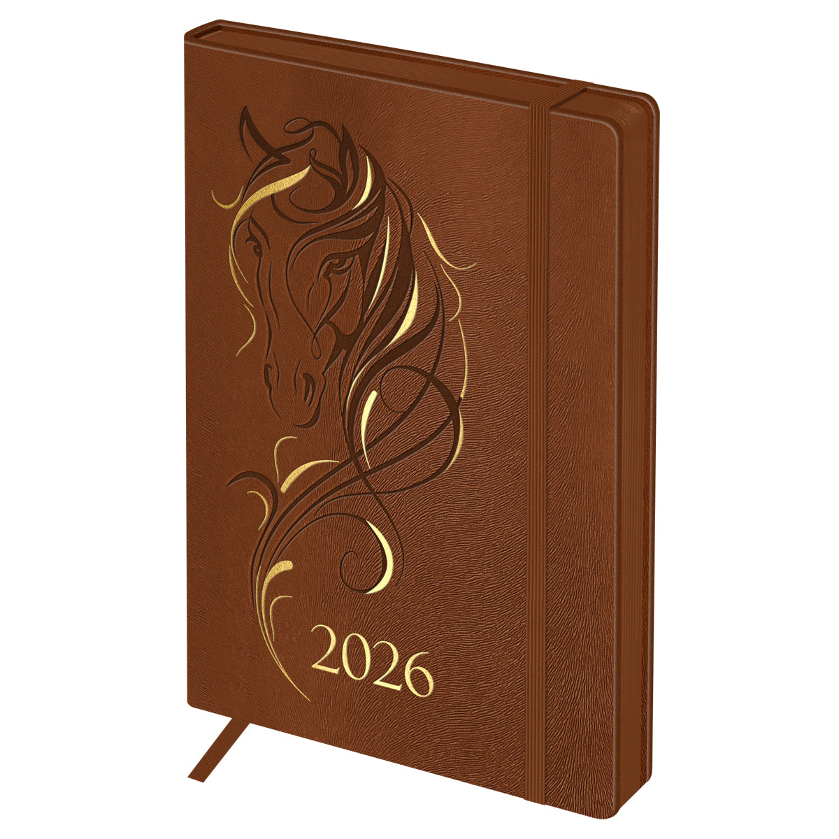 Ежедневник датированный 2026г., А5, 176л., твердый переплет, кожзам, BG "Horse. Bourbon", цветной срез, с резинкой, карман