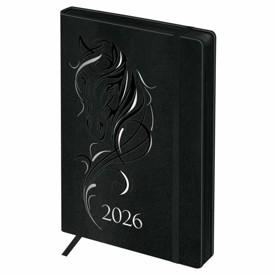 Ежедневник датированный 2026г, А5, 176л, твердый переплет, кожзам, BG Horse. Shade, цветной срез, с резинкой.